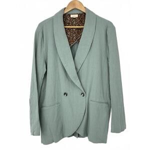 Ott Light Mint Green Ribbed Double Button Blazer with Floral Lining